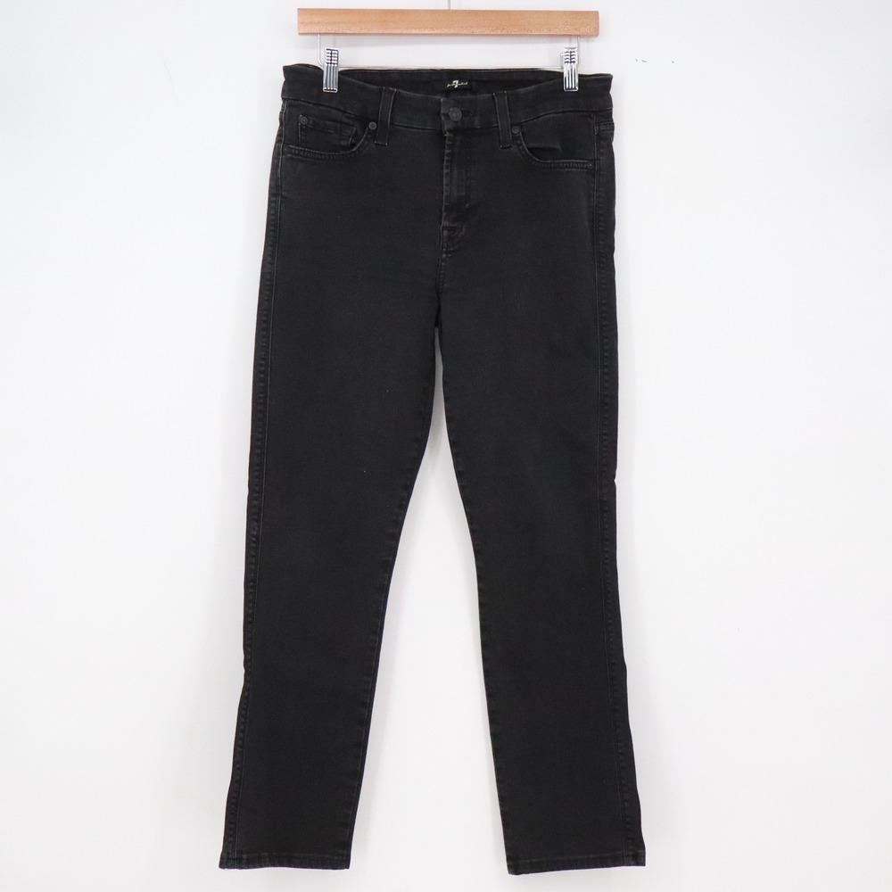 7 For All Mankind Jeans Womens 31 Kimmie Straight Black Stretch Denim Excellent